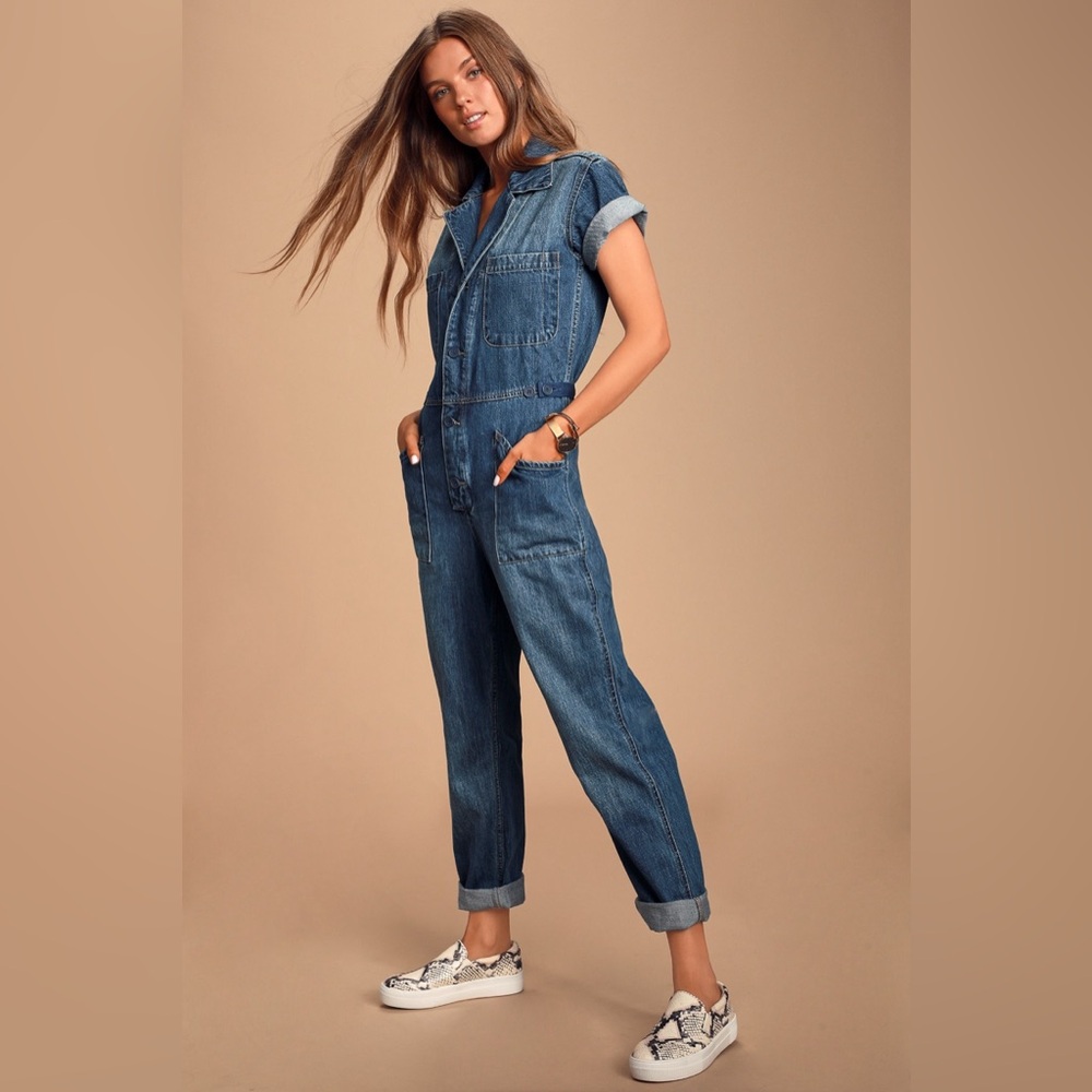 Pistola Womens Grover Medium Wash Denim Utility Jumpsuit - Size Small